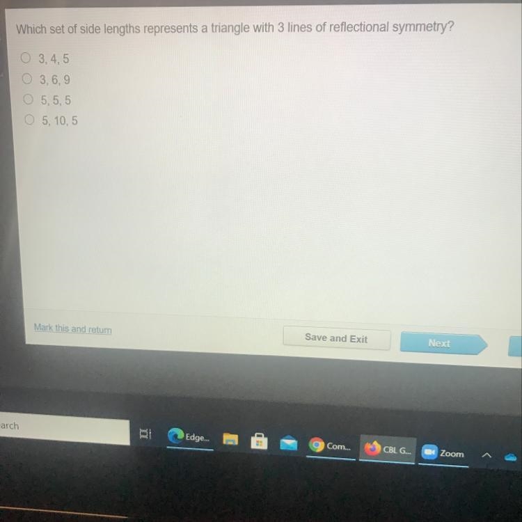 Which set of side lengths represents a triangle with 3 lines of reflectional symmetry-example-1