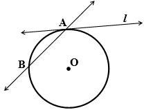 The difference of measures between the arcs subtended by chord AB is 160°. Line l-example-1