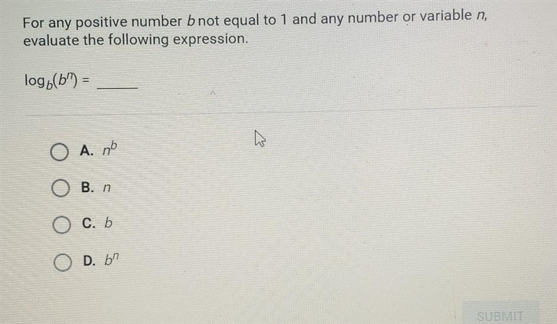 For any positive number b not equal to 1 and any number or variable n, evaluate the-example-1