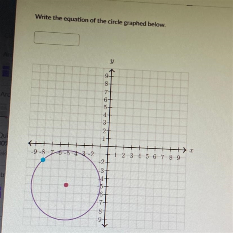 Write the equation of the circle graphed below-example-1