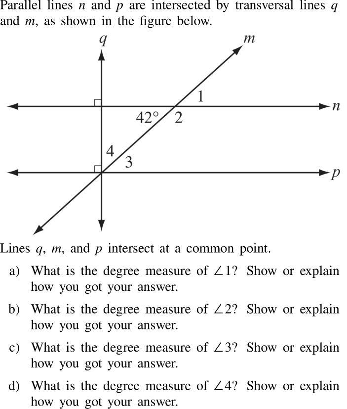 Parallel lines n and p are intersected by transversal lines q and m as shown in the-example-1