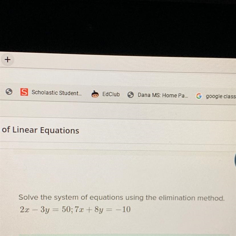 Solve the system of equations using the elimination method. 2x - 3y = 50; 7x + 8y-example-1