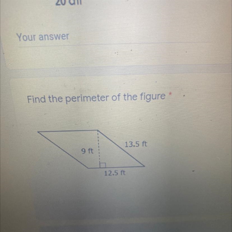 Find the perimeter of the figure 13.5 ft 9 ft 12.5 ft-example-1