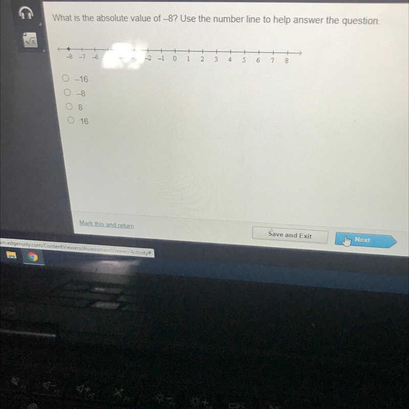 What is the absolute value of -8? Use the number line to help answer the question-example-1