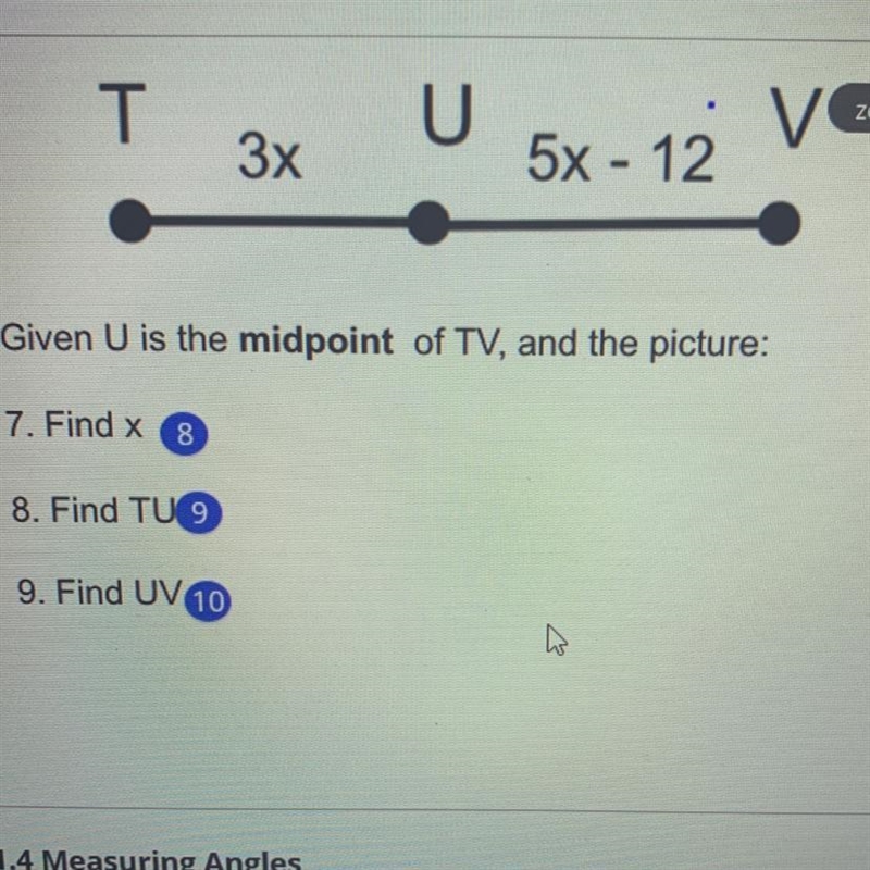 1.Find x 2.Find TU 3.Find UV-example-1