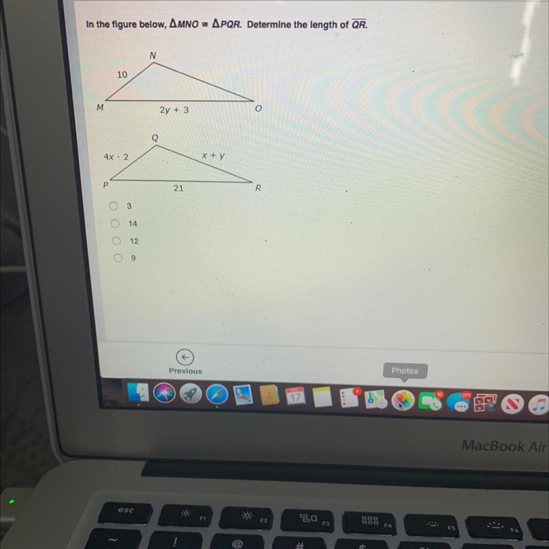 In the figure below, AMNO APQR. Determine the length of QR.-example-1