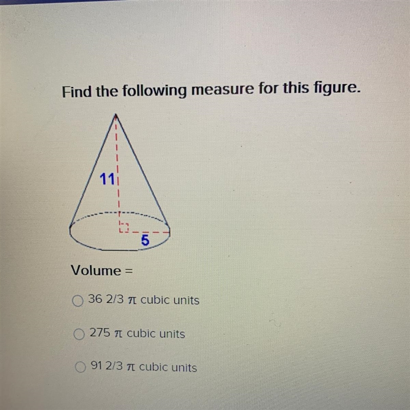 Find the following measure for this figure. Volume =-example-1