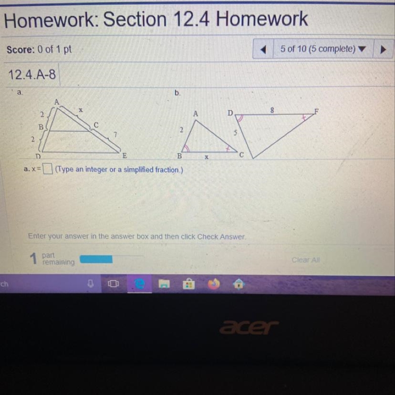 What is the value of x in both a & b?-example-1