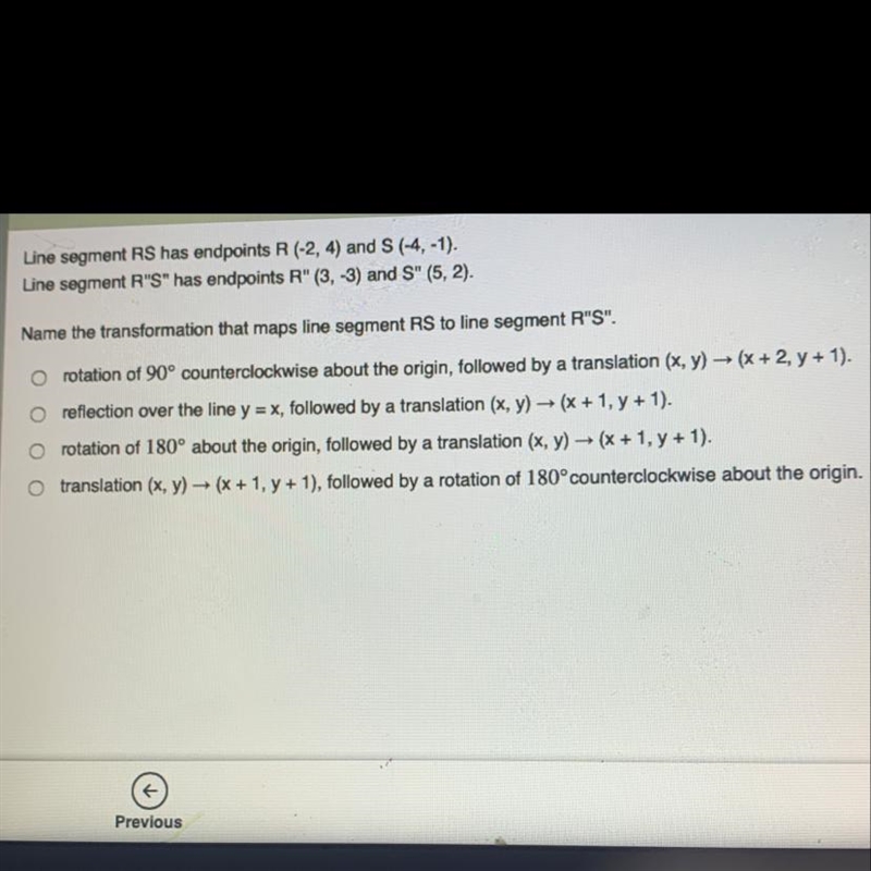 Line segment RS has endpoints R (-2, 4) and S (-4, -1). Line segment R"S&quot-example-1