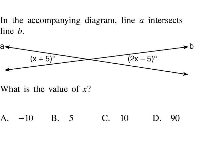 In the accompanying diagram, line a intersects line b.-example-1