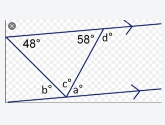 “Determine the values for angle a, b, c and d in the diagram below” Help me with this-example-1