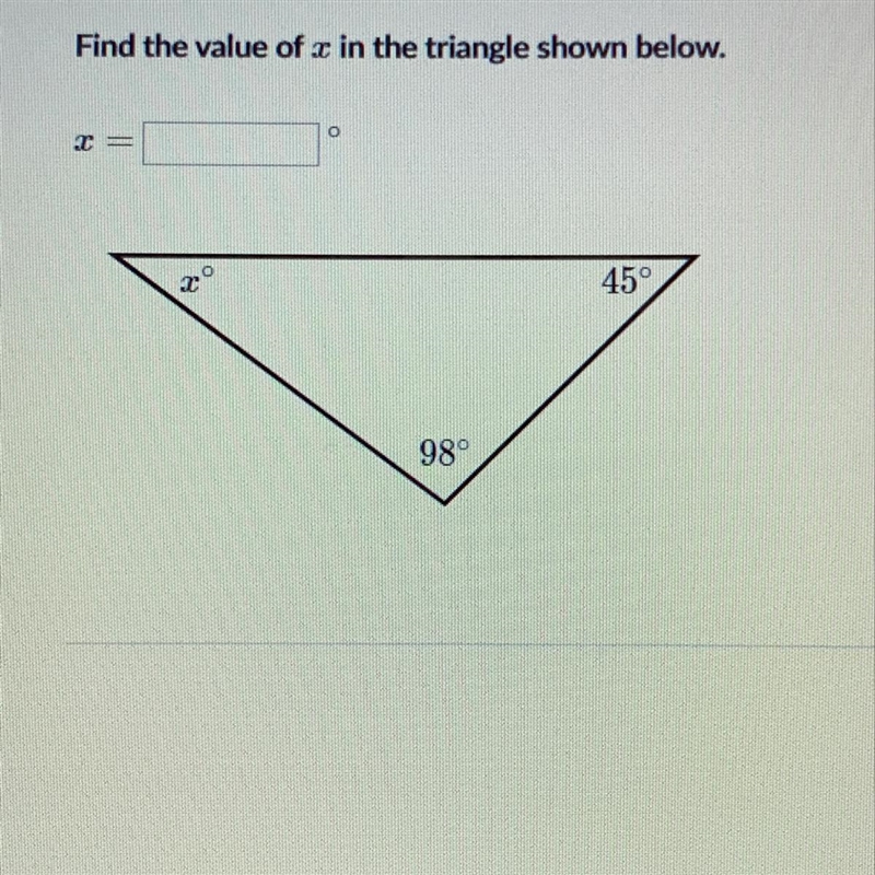 Find the value of x in the triangle shown.-example-1