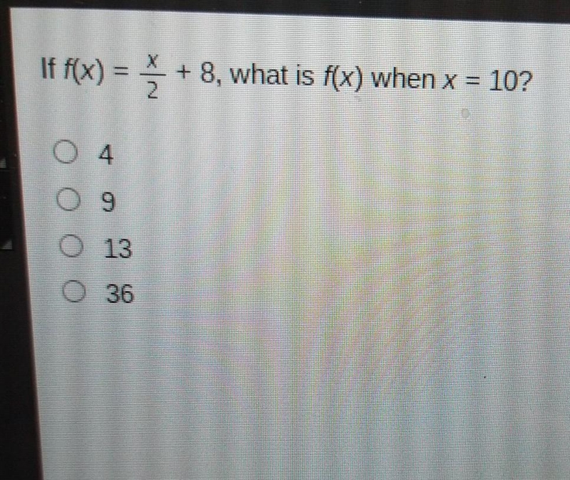 If f (x)=x/2+8 what is f (x) when x=10​-example-1