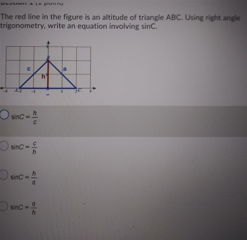 the red line in the figure is an altitude of triangle ABC. Using right angle trigonometry-example-1