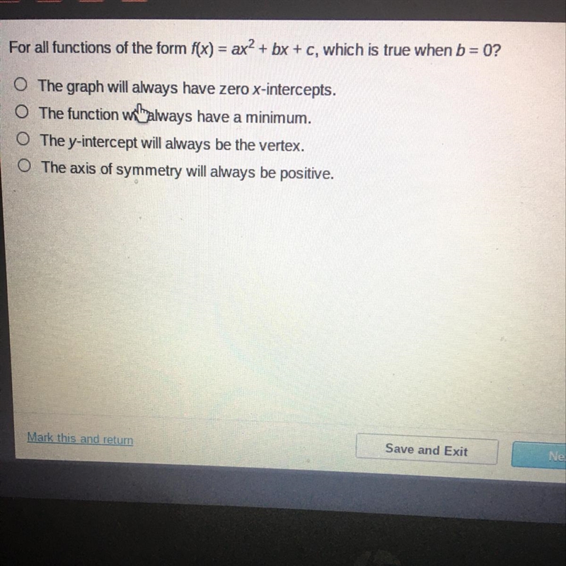 For all functions of the form f(x) = ax^2 + bx + c, which is true when b=0-example-1