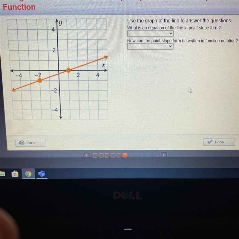 Use the graph of the line to answer the questions What is an equation of the line-example-1