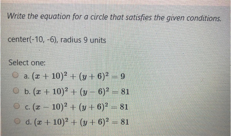 Write the equation for a circle that satisfies the given conditions.-example-1