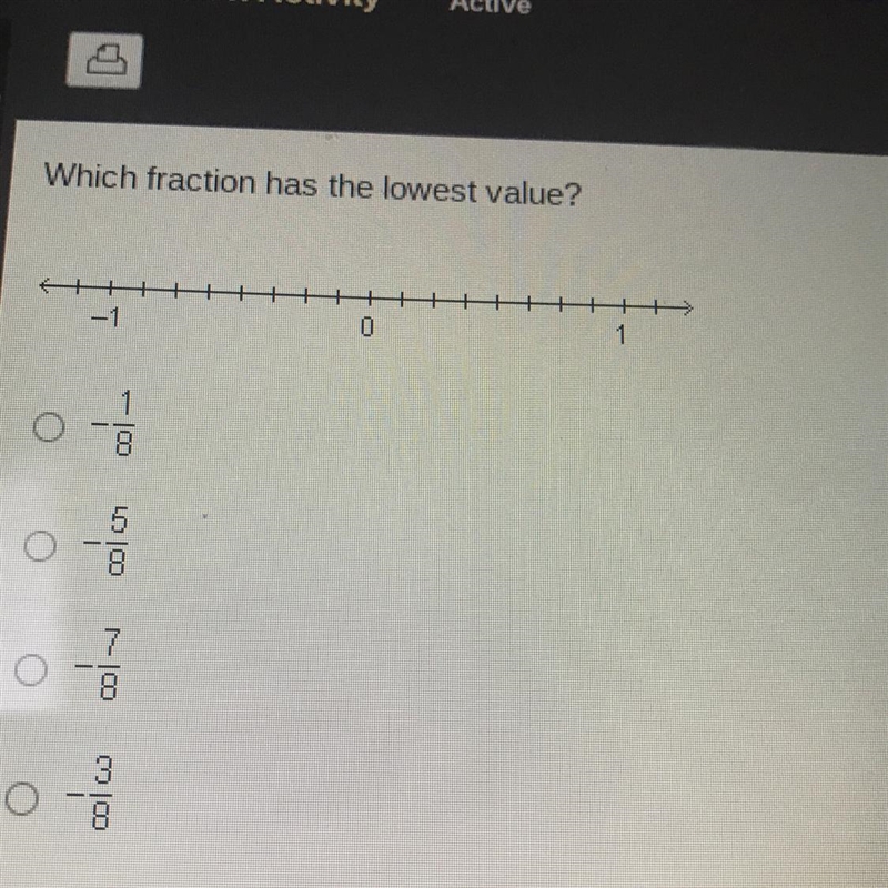 Which fraction has the lowest value? -1 0 1 cols color colo 3 8-example-1