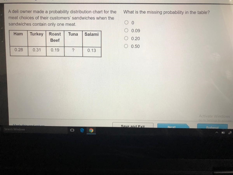 What is the missing probability in the table? A. B. C. D.-example-1