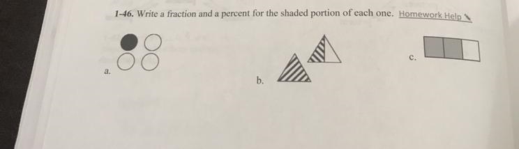 Write a fraction and a percent for the shaded portion of each one.-example-1