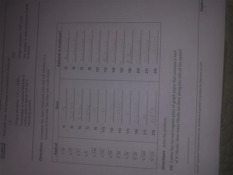 Caitlin has cut out a square piece of graph paper that contains a total of 81 blocks-example-1