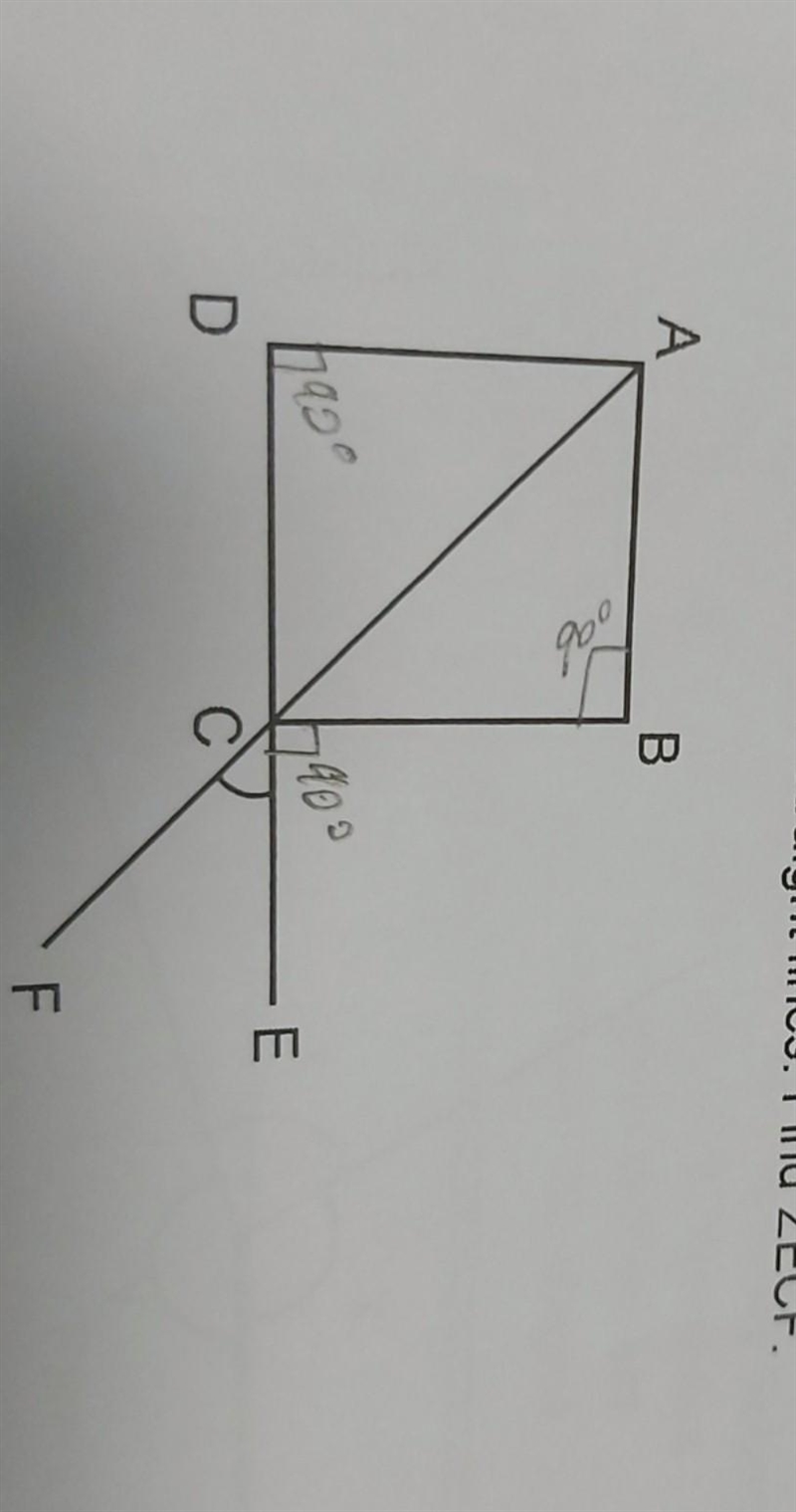 The figure below is not drawn to scale. ABCD is a square. ACF and DCE are straight-example-1