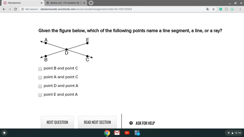 HELP ASAP PLEASE!!! Given the figure below, which of the following points name a line-example-1