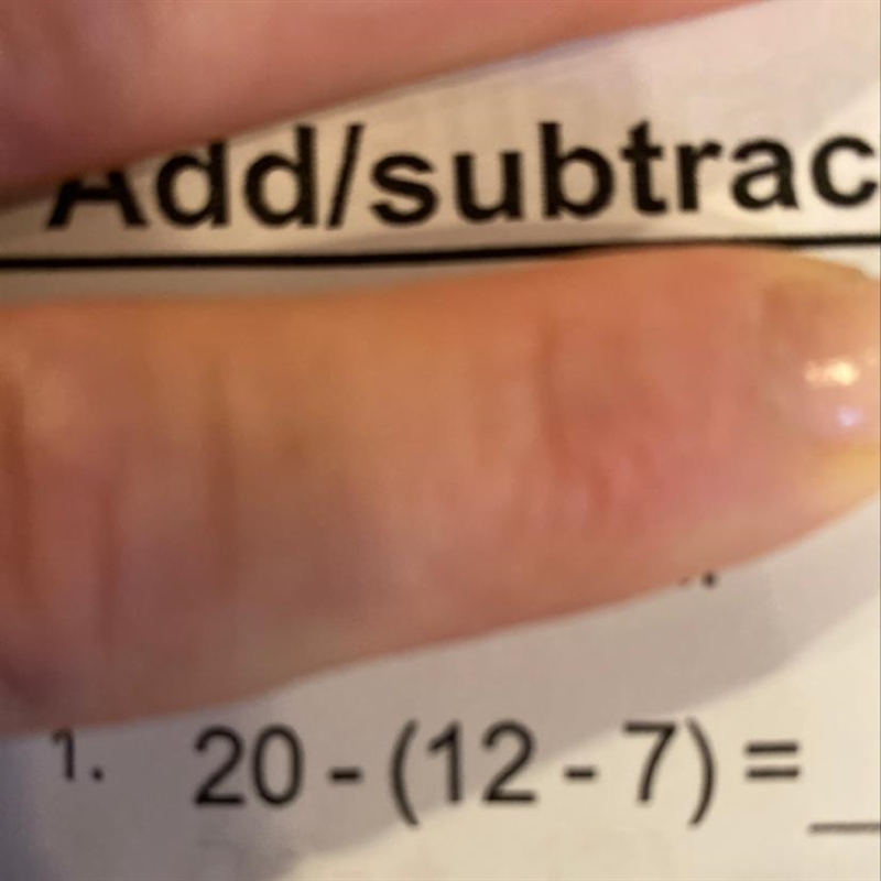 Find the solution. 1. 20 - (12 - 7) =-example-1