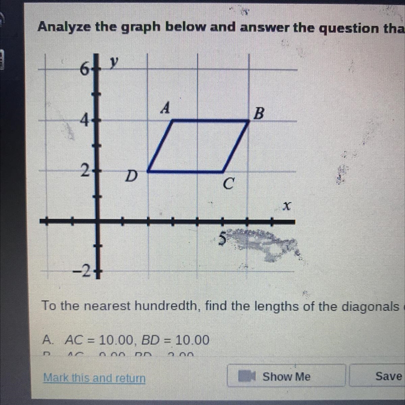 To the nearest hundredth, find the lengths of the diagonals of parallelogram ABCD-example-1