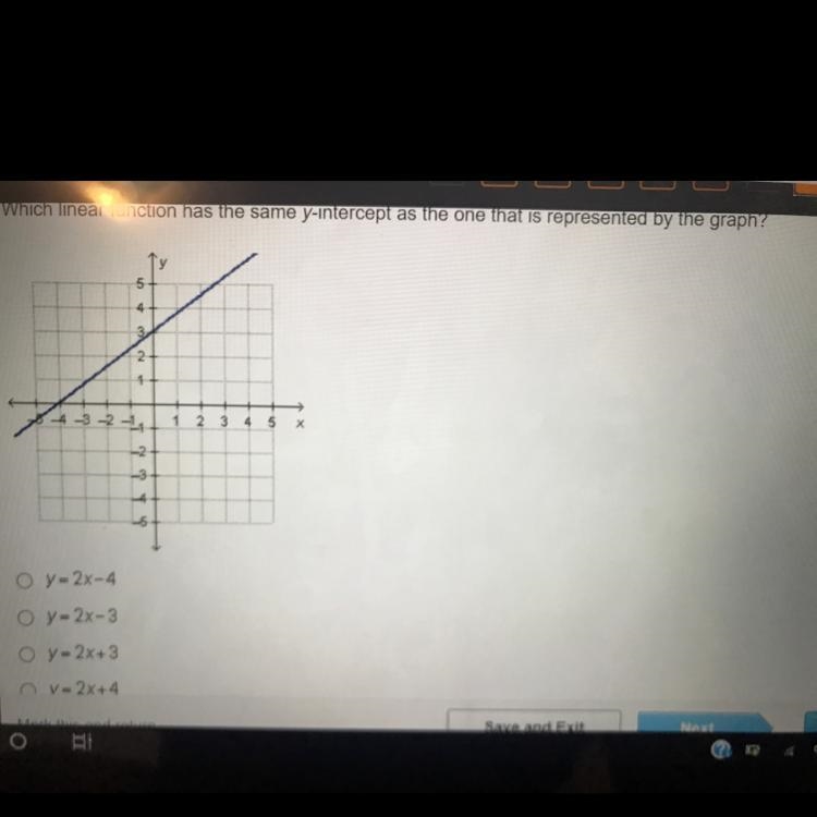 What linear function has the same y-intercept as the one that is represented by the-example-1