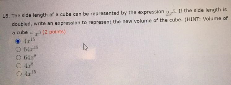 Exponent Rule of algebra New volume of cube Please help me-example-1