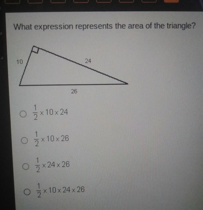 What expression represents the area of the triangle​-example-1