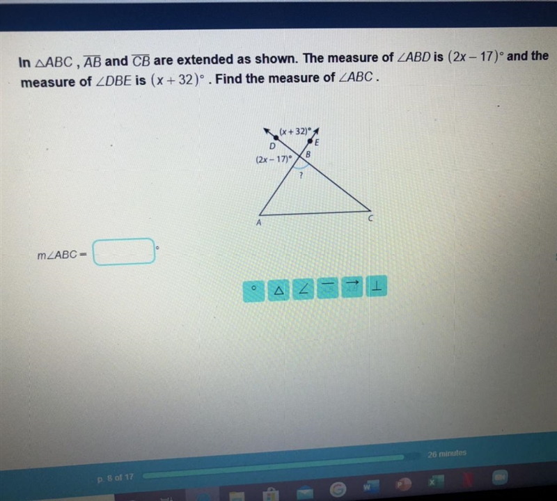 What’s the measure of ABC? Answer quick please!!!-example-1