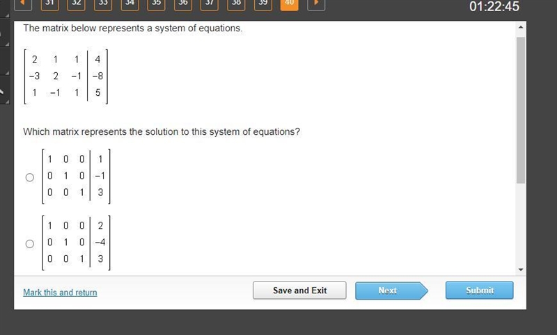 Which matrix represents the solution to this system of equations?-example-1