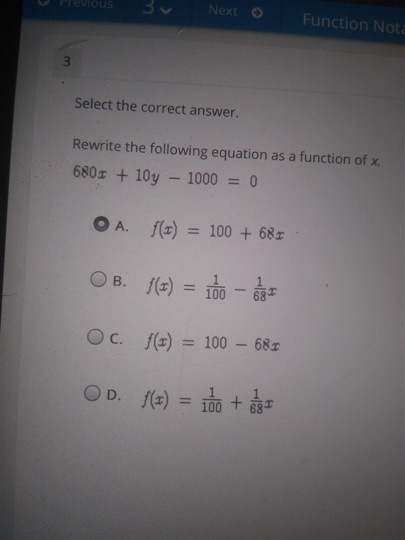 Rewrite the following equation as a function of x:-example-1