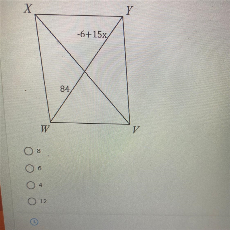 Solve for x in the parallelogram below.-example-1