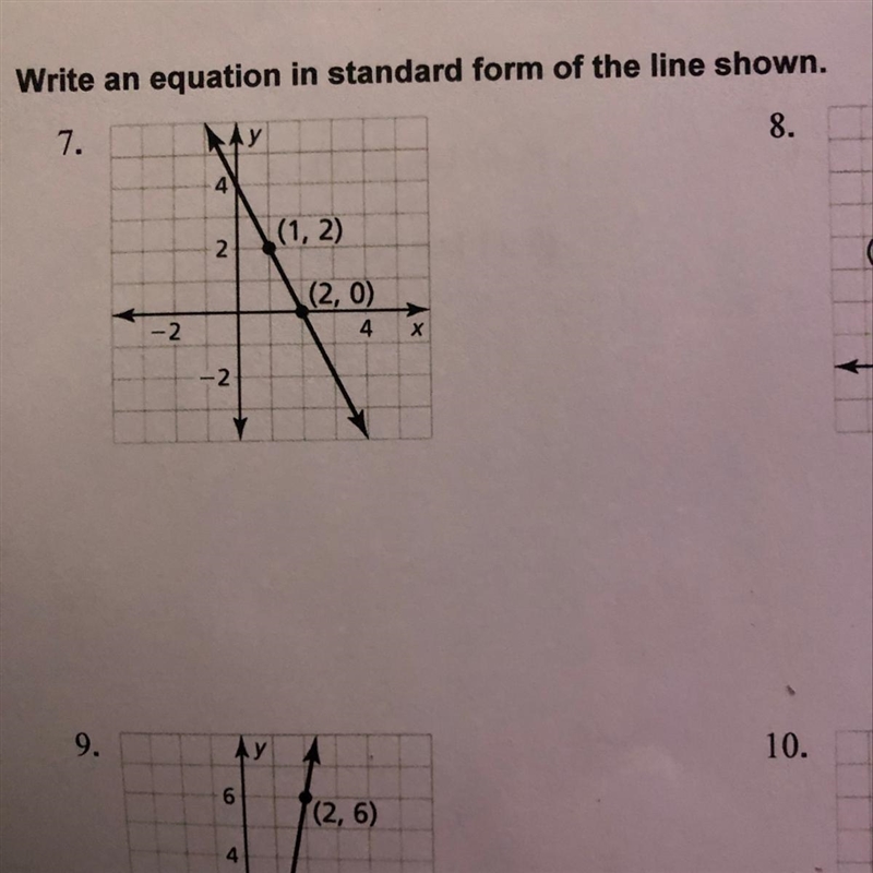 Write an equation in standard form of the line shown.-example-1