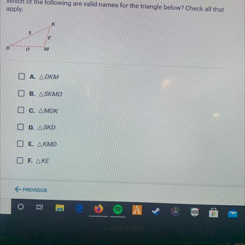 Whic of the following are valid names for the triangle below? Check all that apply-example-1