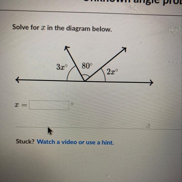 Solve for x in the diagram below. 30° 80° 2.cº T =-example-1