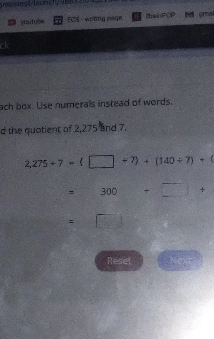 Complete the equation to fing the quotient of 2,275÷7​-example-1