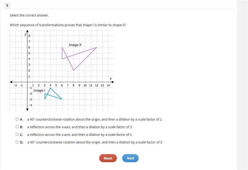 Select the correct answer. Which sequence of transformations proves that shape I is-example-1