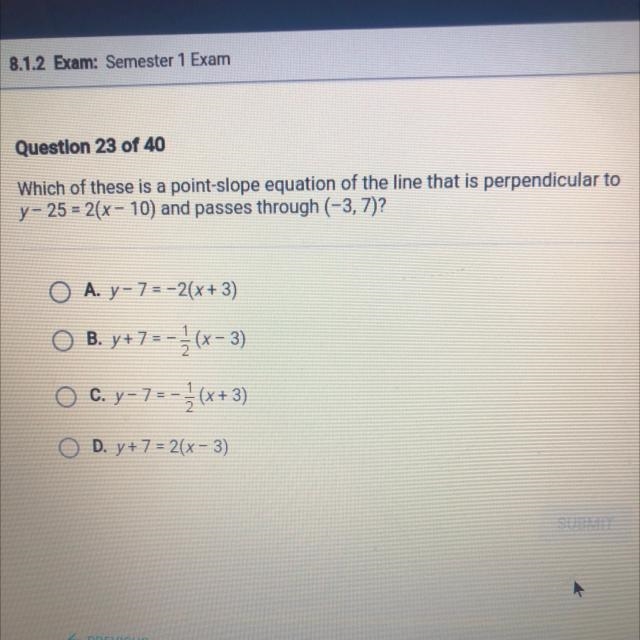 Which of these is a point-slope equation of the line that is perpendicular to y- 25 =2(x-example-1