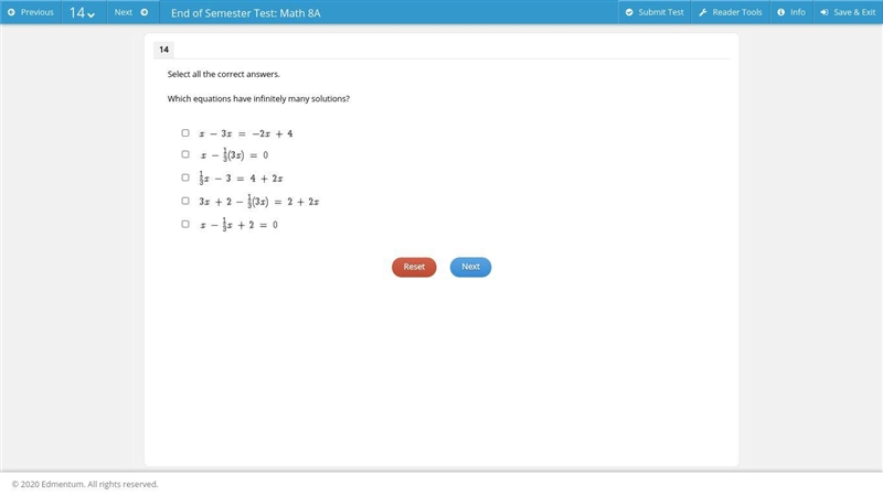 Which equations have infinitely many solutions?-example-1