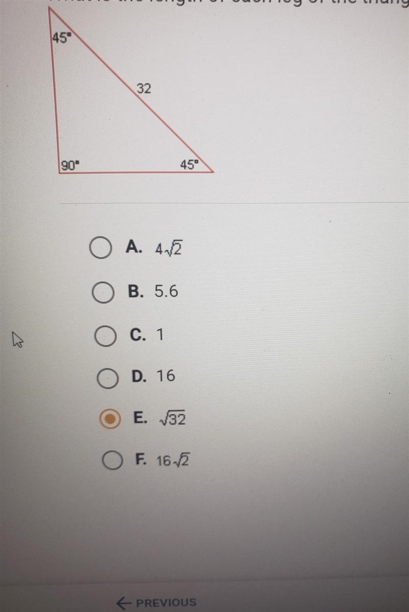 What is the length of each leg of the triangle below? ​-example-1