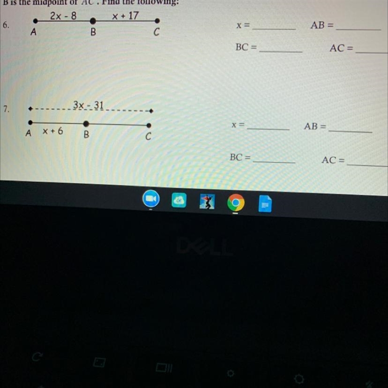 B is the midpoint of AC . find the following #6 and #7 please-example-1