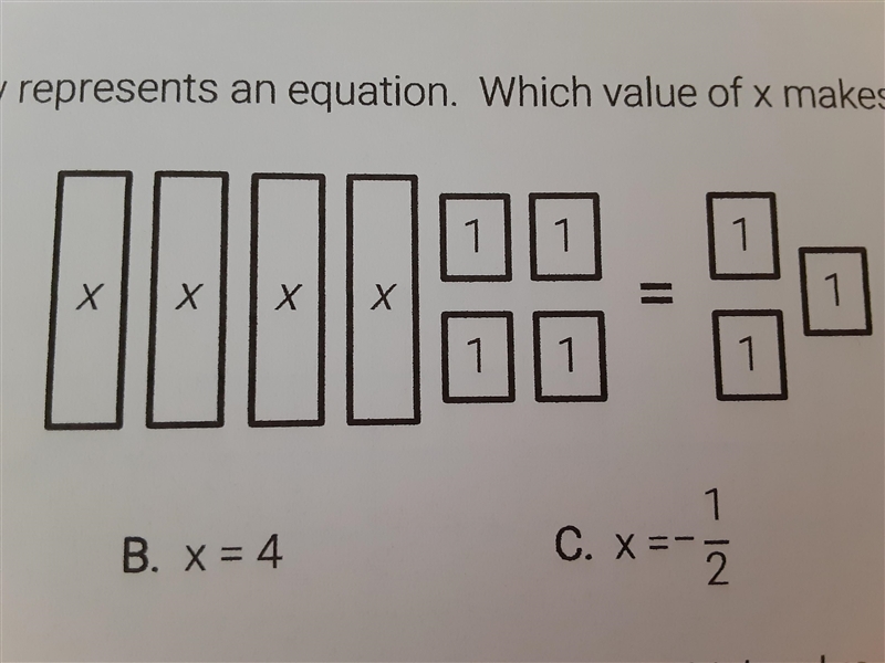 The model below represents an equation. Which value of x makes the equation true? A-example-1