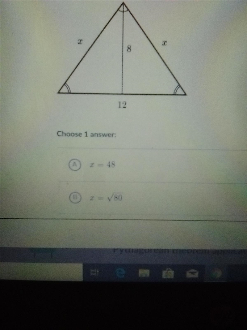 Find the value of x in the isosceles triangle shown below.-example-1