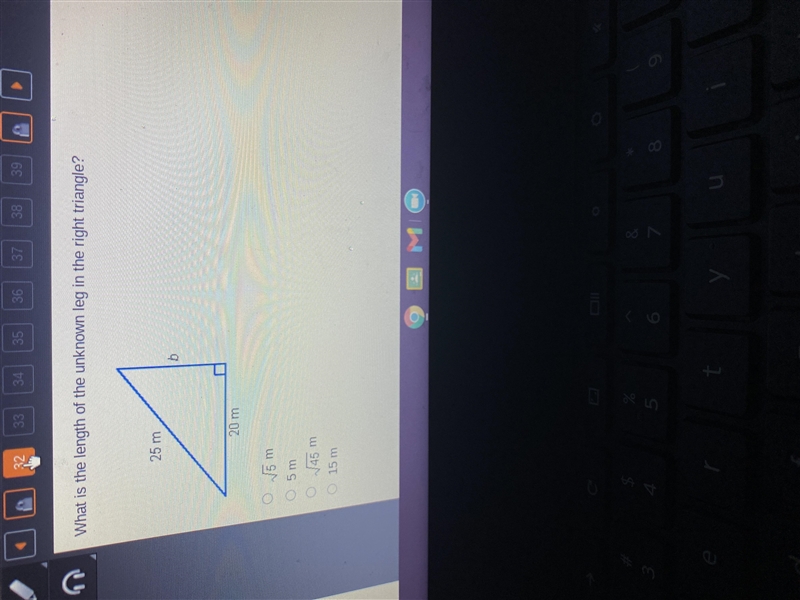 What is the length of the unknown leg in the right triangle-example-1