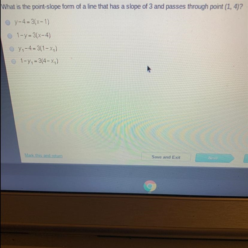 What is the point-slope form of a line that has a slope of 3 and passes through point-example-1