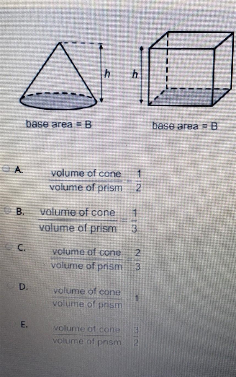 The cone in the diagram has the same height and base area as the prism. What is the-example-1